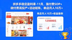 拼多多稳定盈利课-11月,强付费SOP+微付费高投产+活动矩阵,单店月入10w+-轻创网