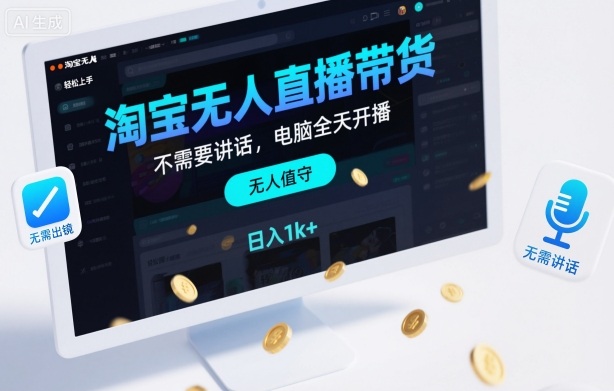淘宝无人直播带货,不需要出镜,不需要讲话,电脑全天开播,轻松上手,日入1k+【揭秘】-轻创网