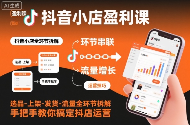 抖音小店盈利课-选品-上架-发货-流量全环节拆解,手把手教你搞定抖店运营-轻创网