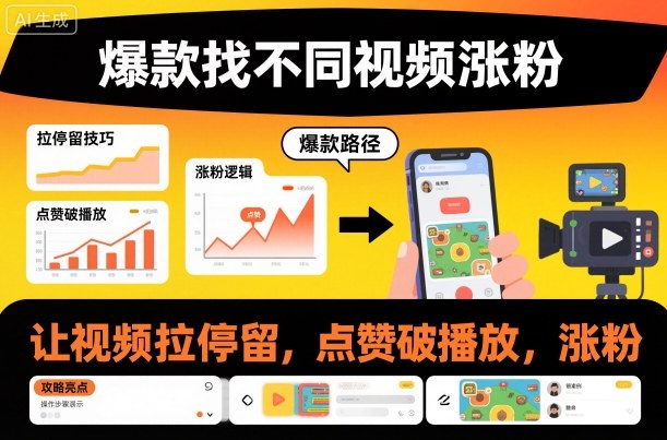 爆款找不同视频涨粉，让视频拉停留，实现点赞，破播放，涨粉-轻创网