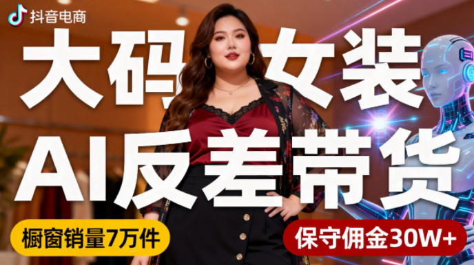 抖音小众赛道，大码女装AI反差带货，不用直播，每天6条作品，橱窗卖7万件，保守佣金30W+-轻创网