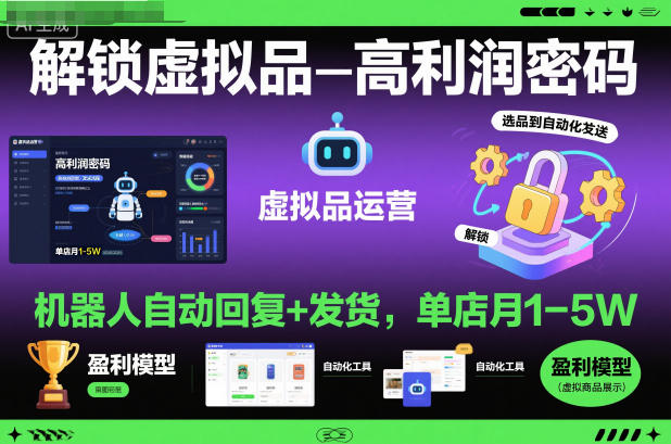 解锁虚拟品高利润密码:机器人自动回复+发货,单店月1-5W【揭秘】-轻创网