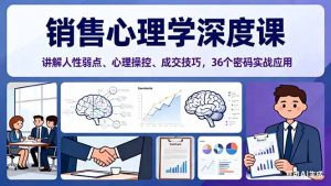 销售心理学深度课，讲解人性弱点、心理操控、成交技巧，36个密码实战应用-轻创网