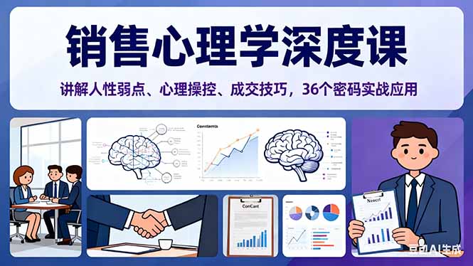 销售心理学深度课，讲解人性弱点、心理操控、成交技巧，36个密码实战应用-轻创网