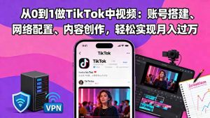 从0到1做TikTok中视频:账号搭建、网络配置、内容创作,轻松实现月入过万-轻创网
