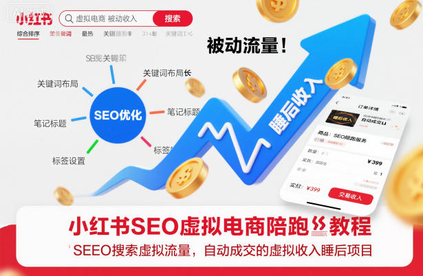 小红书SEO虚拟电商陪跑教程，实现seo搜索被动流量，自动成交的被动收入睡后项目-轻创网
