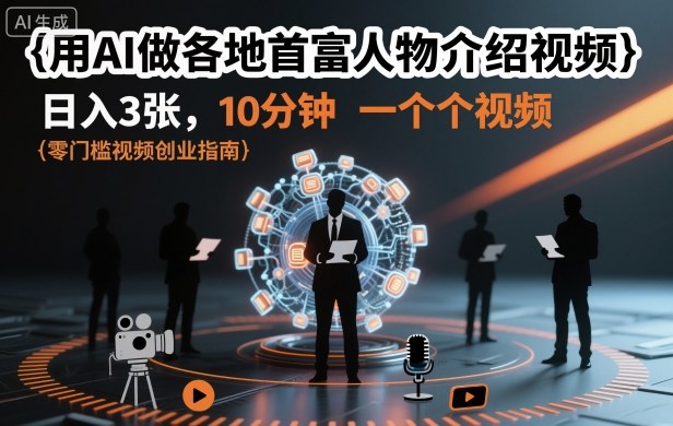 用AI做各地首富人物介绍视频，日入3张，10分钟一个视频-轻创网