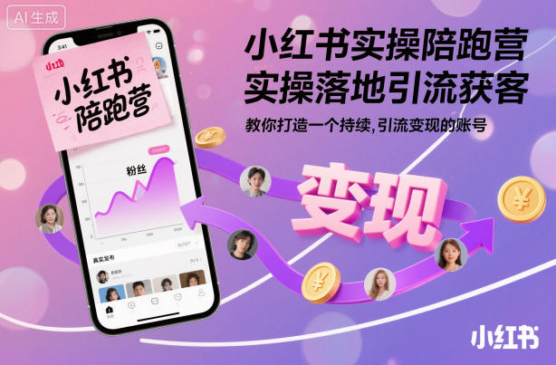 小红书实操陪跑营，实操落地引流获客，教你打造一个持续引流变现的账号-轻创网