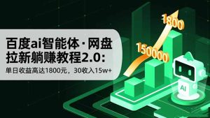 百度ai智能体·网盘拉新躺赚教程2.0：单日收益高达1800元，30收入15w+-轻创网