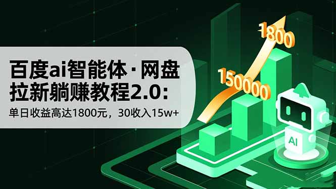 百度ai智能体·网盘拉新躺赚教程2.0：单日收益高达1800元，30收入15w+-轻创网