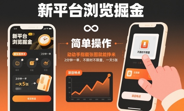 新平台浏览掘金,动动手指截张图就能挣米,2分钟一单,不限时不限量,一天5张【揭秘】-轻创网
