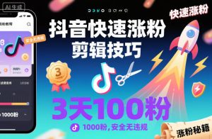 抖音快速涨粉剪辑技巧，3天1000粉，安全无违规-轻创网
