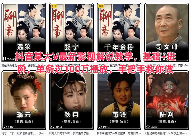 抖音某大V最新影视解说教学，基础+进阶，单条过100万播放，手把手教你做-轻创网