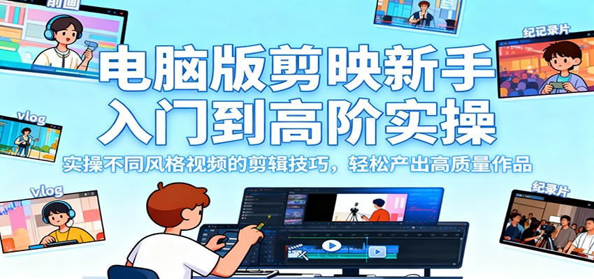 电脑版剪映新手入门到高阶实操，实操不同风格视频的剪辑技巧，轻松产出高质量作品-轻创网