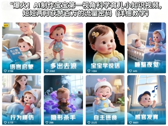 爆火！AI制作宝宝第一视角科学育儿小知识视频，短短两月获赞百万的流量密码(详细教学)-轻创网