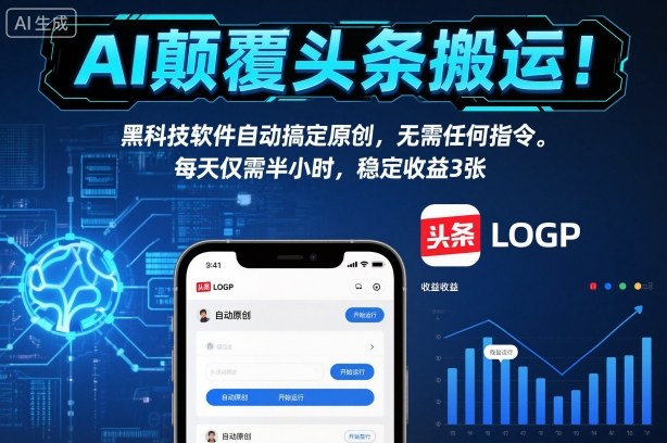 AI颠覆头条搬运！黑科技软件自动搞定原创，无需任何指令。每天仅需半小时，稳定收益3张【揭秘】-轻创网
