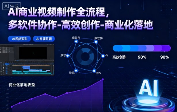 AI商业视频制作全流程，多软件协作-高效创作-商业化落地-轻创网