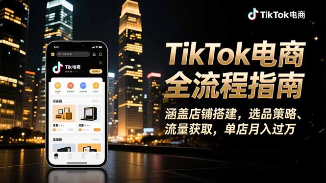 TikTok电商全流程指南，涵盖店铺搭建、选品策略、流量获取，单店月入过万-轻创网