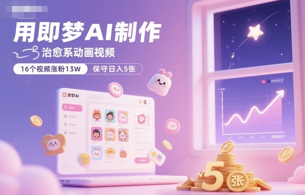 用即梦AI制作治愈系动画视频,16个视频涨粉13W,保守日入5张-轻创网