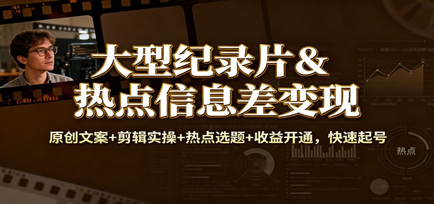 图片[1]-大型纪录片&热点信息差变现：原创文案+剪辑实操+热点选题+收益开通，快速起号-轻创网