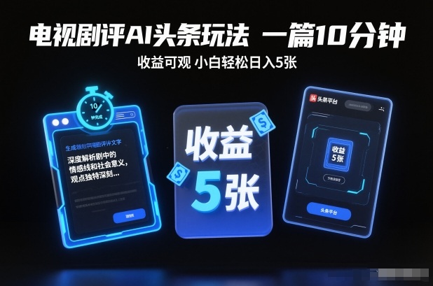 电视剧评AI头条玩法，一篇10分钟，收益可观，小白轻松日入5张+【独家】-轻创网