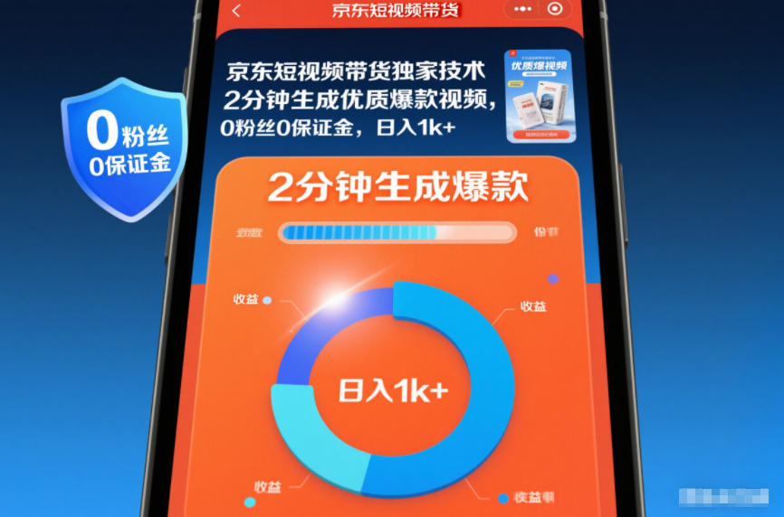 京东短视频带货独家技术,2分钟生成一条优质爆款视频,0粉丝0保证金,日入1k+【揭秘】-轻创网
