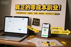 真正的零成本副业！问卷调查暴利项目，无脑操作，纯0撸，收益稳定，每天轻松日入100+【揭秘】-轻创网