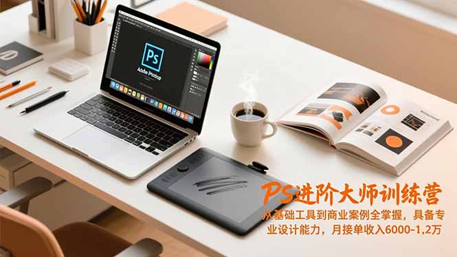 PS进阶大师训练营，从基础工具到商业案例全掌握，具备专业设计能力，月接单收入6000-1.2万-轻创网