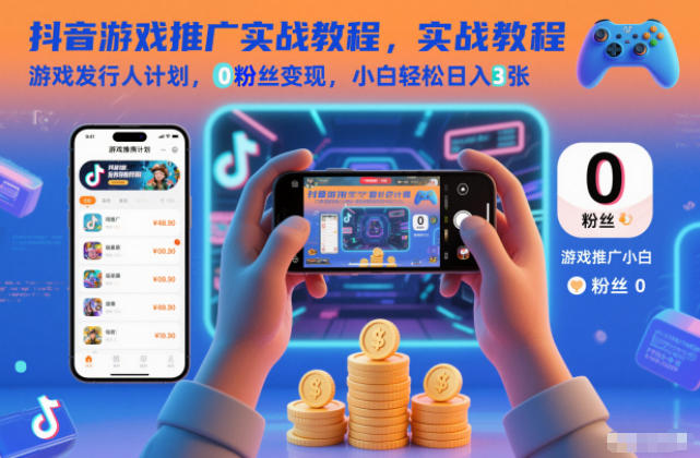抖音游戏推广实战教程,游戏发行人计划,0粉丝变现,小白轻松日入3张-轻创网