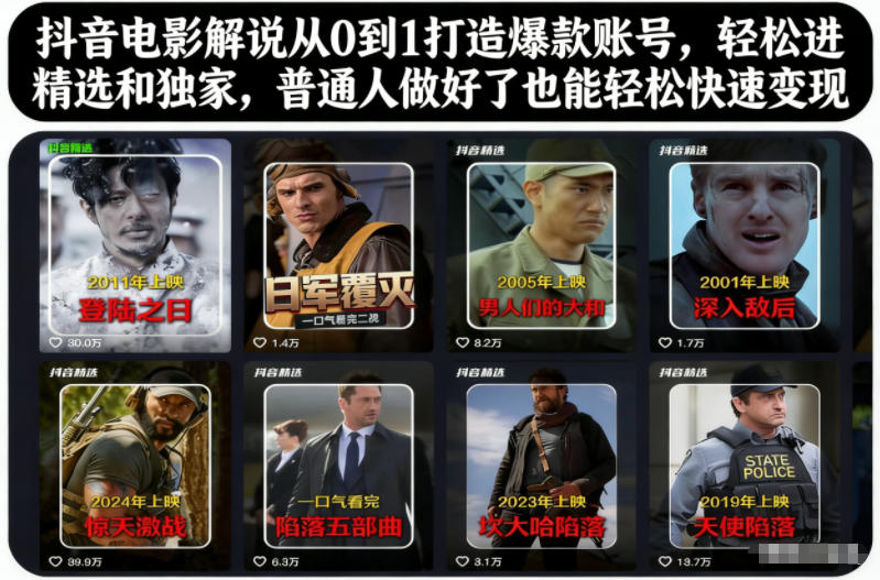 抖音电影解说从0到1打造爆款账号，轻松进精选和独家，普通人做好了也能轻松快速变现-轻创网