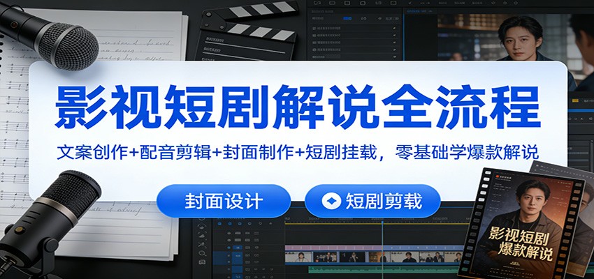 影视短剧解说全流程：文案创作+配音剪辑+封面制作+短剧挂载，零基础学爆款解说-轻创网