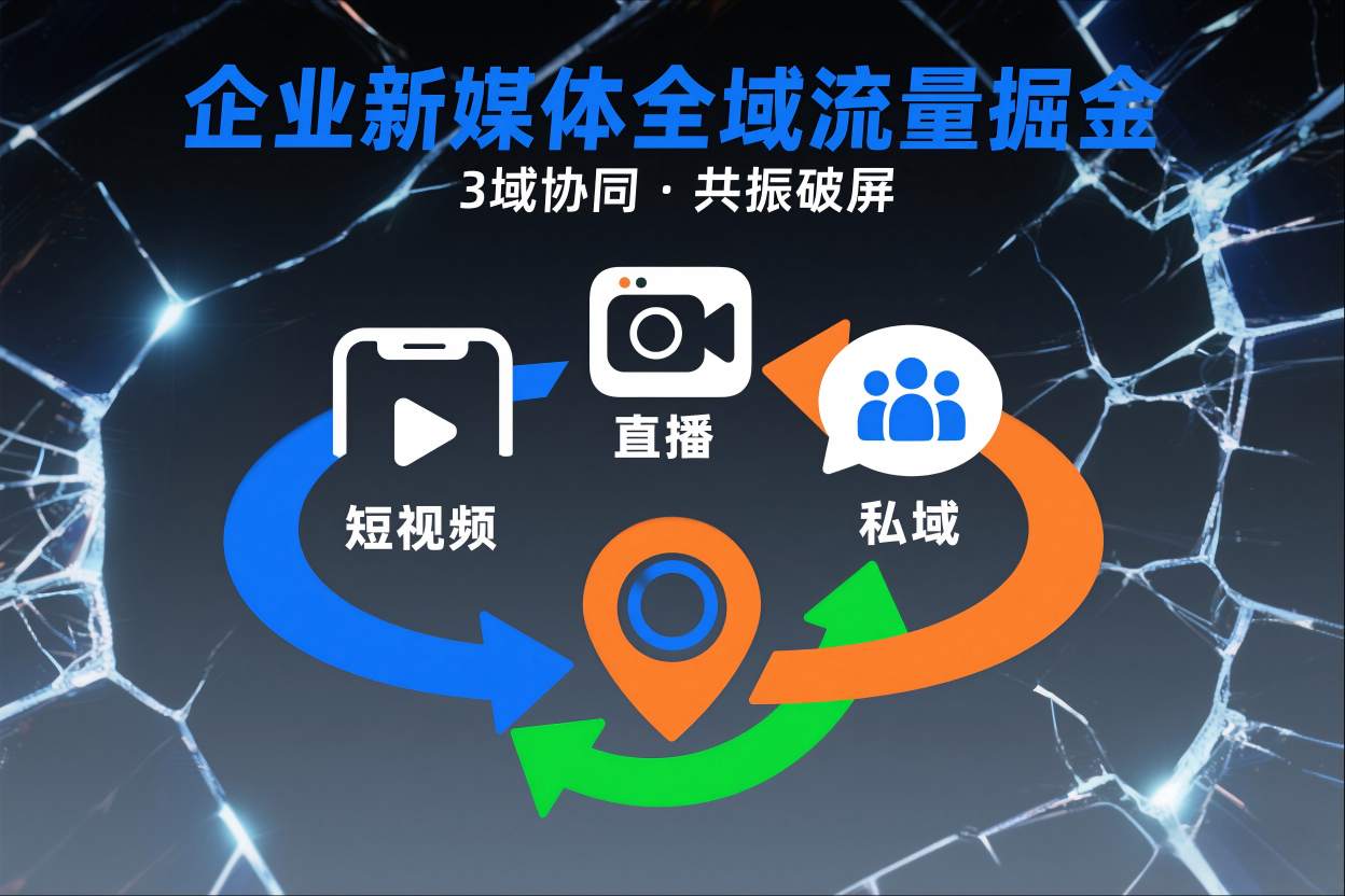 短视频全域商业模式，企业新媒体全域流量掘金，3域协同，共振破屏，短视频-直播-私域-地域-轻创网