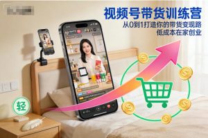 视频号带货训练营，从0到1打造你的带货变现路，低成本在家创业-轻创网