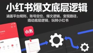 小红书爆文底层逻辑，涵盖平台规则、账号定位、爆文逻辑、变现路径，撬动底层逻辑，玩转小红书-轻创网