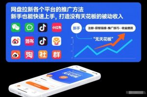 网盘拉新各个平台的推广方法，新手也能快速上手，打造没有天花板的被动收入-轻创网