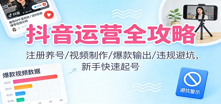抖音运营全攻略:注册养号/视频制作/爆款输出/违规避坑,新手快速起号-轻创网