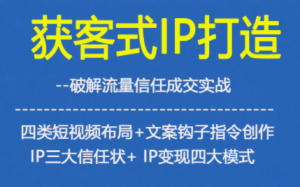 获客型IP打造，破解流量信任成，四类短视频布局+文案钩子指令创作IP三大信任状+IP变现四大模式-轻创网
