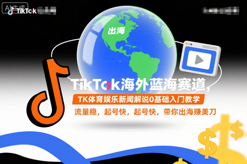 TikTok海外蓝海赛道,TK体育娱乐新闻解说0基础入门教学,流量稳,起号快,带你出海賺美刀-轻创网