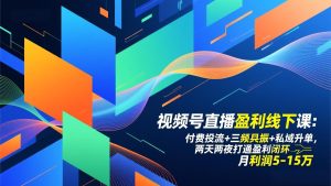 视频号直播盈利线下课：付费投流+三频共振+私域升单，两天两夜打通盈利闭环，月利润5-15万-轻创网