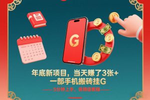 年底新项目，当天賺了3张+，一部手机搬砖挂G，5分钟上手，保姆级教程【揭秘】-轻创网