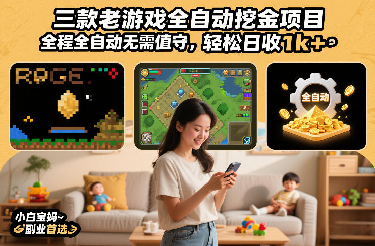三款老游戏全自动挖金项目，全程全自动无需值守，轻松日收1k+，小白宝妈副业首选【揭秘】-轻创网