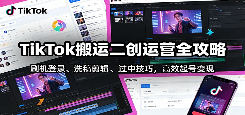 TikTok搬运二创运营全攻略:刷机登录、洗稿剪辑 、过中技巧,高效起号变现-轻创网