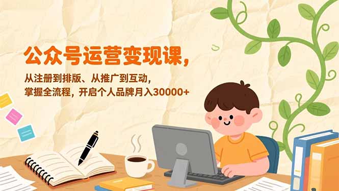 公众号运营变现课，从注册到排版、从推广到互动，掌握全流程，开启个人品牌月入30000+-轻创网