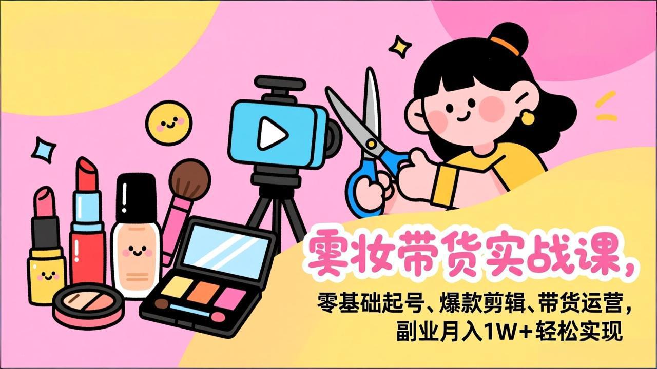 美妆带货实战课,零基础起号、爆款剪辑、带货运营,副业月入1W+轻松实现-轻创网
