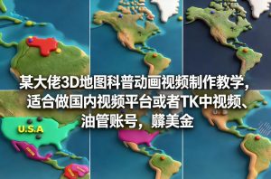 某大佬3D地图科普动画视频制作教学，适合做国内视频平台或者TK中视频、油管账号，賺美金-轻创网