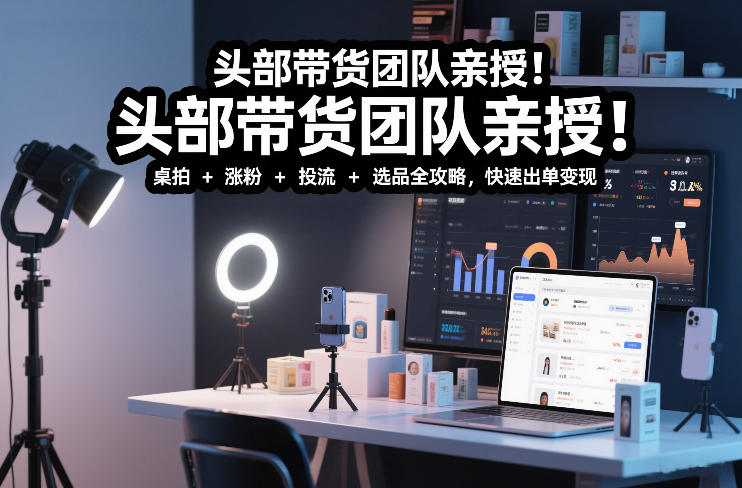 头部带货团队亲授!专业短视频实拍带货课:桌拍+涨粉+投流+选品全攻略,快速出单变现,月入2w+-轻创网