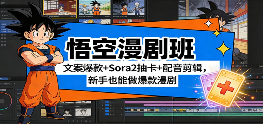 悟空漫剧班：文案爆款+Sora2抽卡+配音剪辑，新手也能做爆款漫剧-轻创网