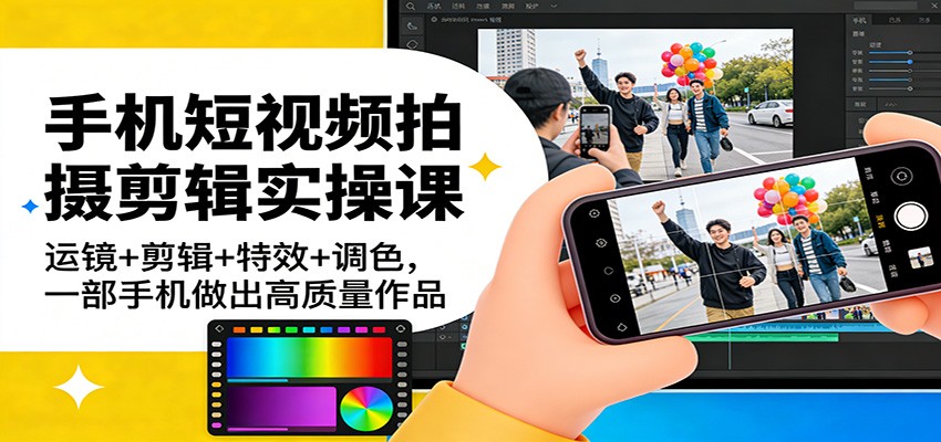 图片[1]-手机短视频拍摄剪辑实操课：运镜+剪辑+特效+调色，一部手机做出高质量作品-轻创网