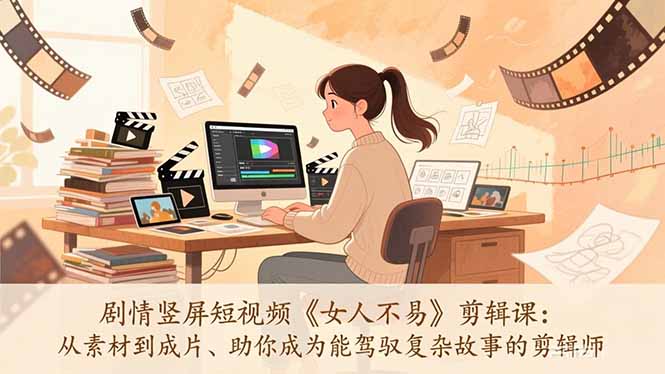 剧情竖屏短视频《女人不易》剪辑课：从素材到成片、助你成为能驾驭复杂故事的剪辑师-轻创网