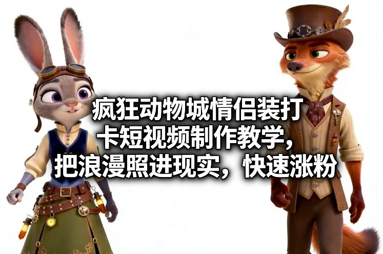 疯狂动物城情侣装打卡短视频制作教学，把浪漫照进现实，快速涨粉-轻创网
